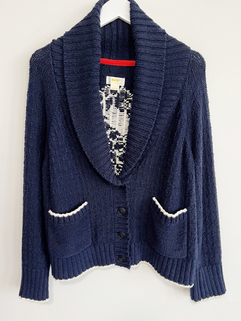 Anthropologie Maeve Seahorse Cardigan Sweater Navy Size Large Petite - Picture 4 of 10